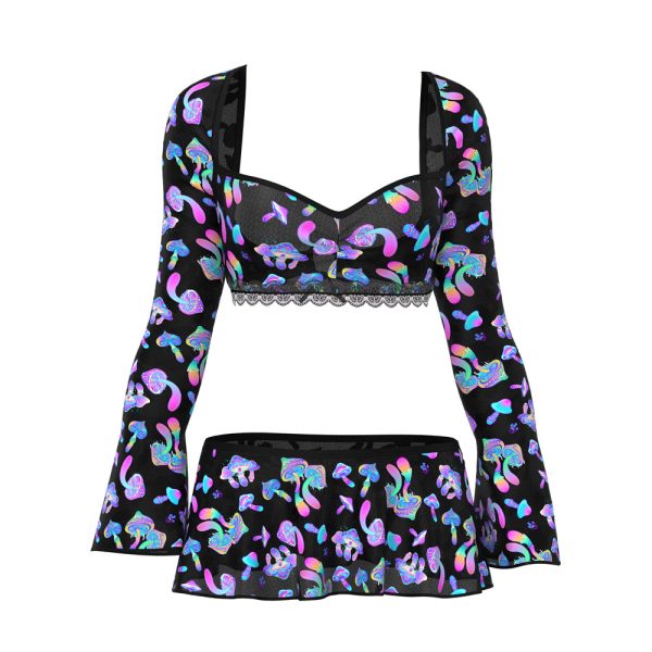 Magic Silk Hazy Dayz Crop Top, Skirt & G-String Set Mushroom S/M - Image 3