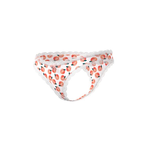 Magic Silk Sweet Treats Crotchless Thong with Lube Peach Queen Size - Image 4