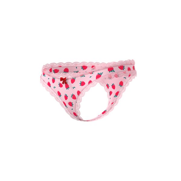 Magic Silk Sweet Treats Crotchless Thong with Lube Strawberry S/M - Image 4