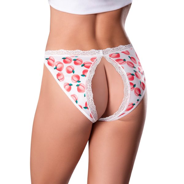 Magic Silk Sweet Treats Split Back & Crotchless Panty with Lube Peach S/M - Image 2