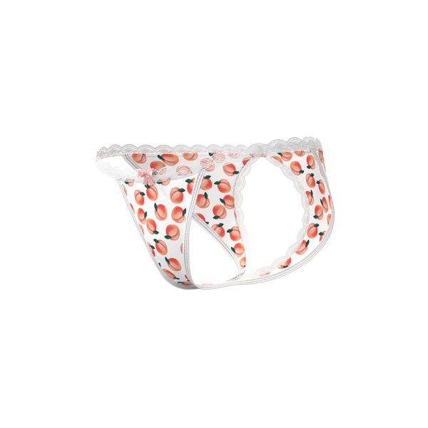 Magic Silk Sweet Treats Split Back & Crotchless Panty with Lube Peach S/M - Image 4