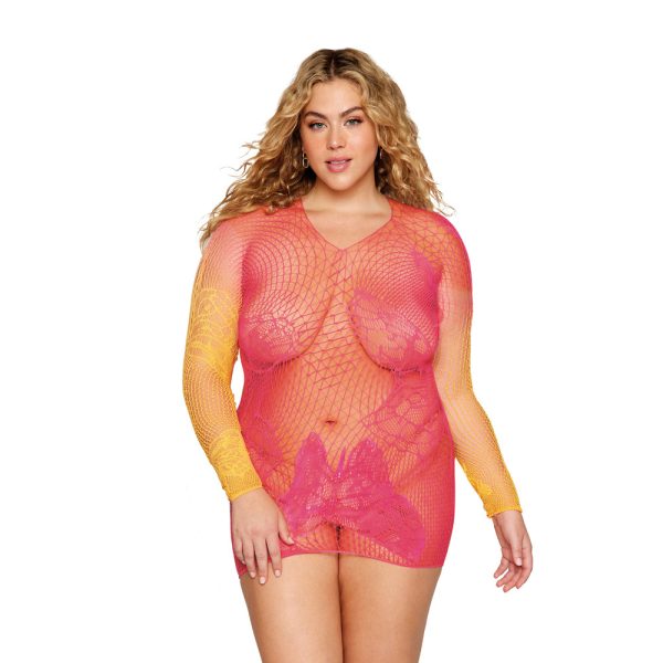 Dreamgirl Versatile Butterfly Fishnet Bodystocking Watermelon Mimosa Queen Size - Image 2