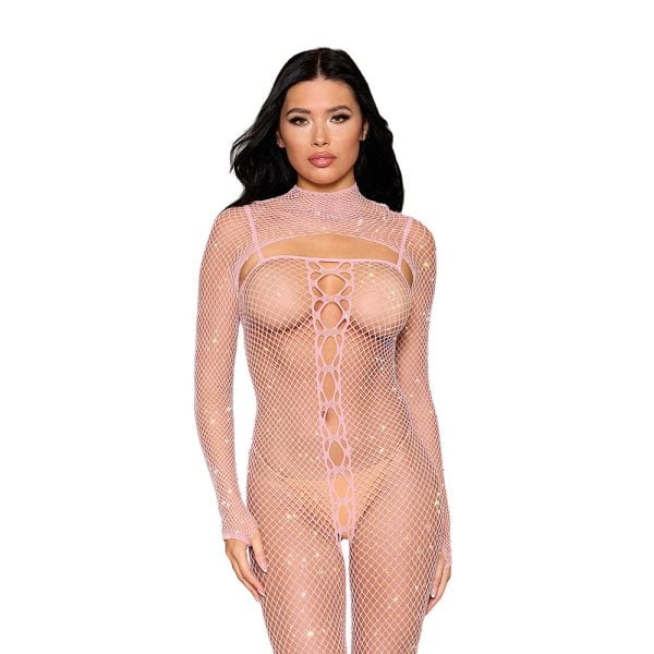 Dreamgirl Fishnet Bodystocking and Shrug Rose Quartz O/S - Image 2