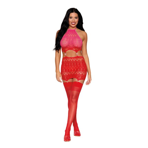 Dreamgirl Garter Teddy with Heart Details Pink/Red O/S - Image 3