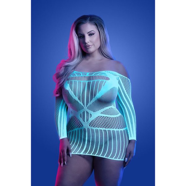Fantasy Lingerie Glow Ascension Glow-in-the-Dark Seamless Long Sleeve Dress Queen Size - Image 2