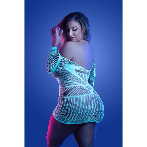 Fantasy Lingerie Glow Ascension Glow-in-the-Dark Seamless Long Sleeve Dress Queen Size - Image 3