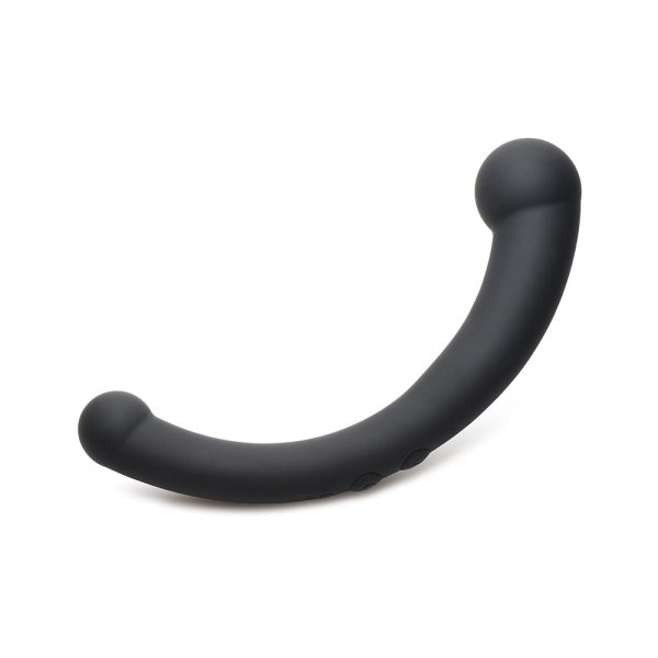 Master Series 10X Vibra-Crescent Vibrating Silicone Dual Ended Dildo Black - Image 3