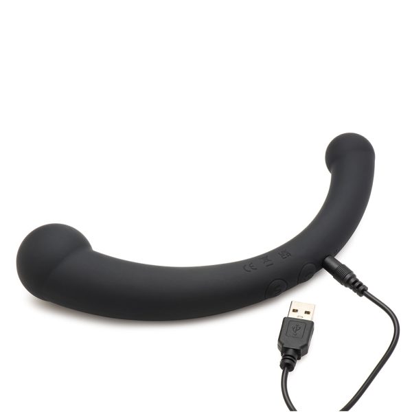 Master Series 10X Vibra-Crescent Vibrating Silicone Dual Ended Dildo Black - Image 6