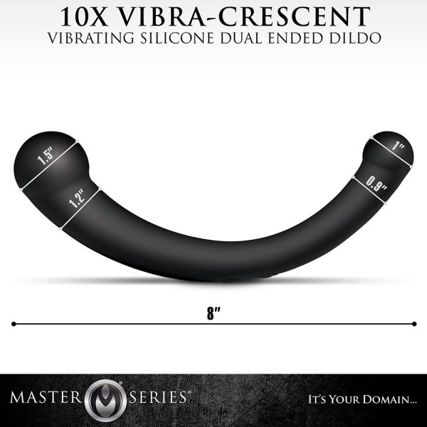 Master Series 10X Vibra-Crescent Vibrating Silicone Dual Ended Dildo Black - Image 10