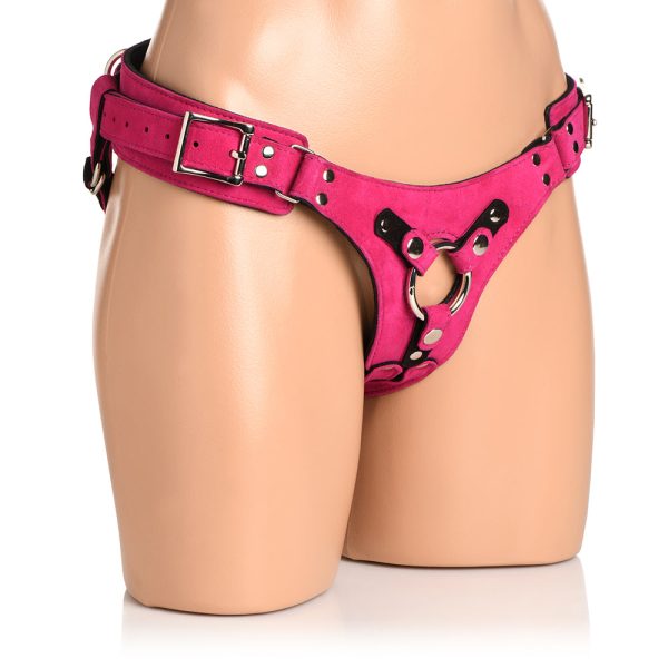 Strap U Bodice Deluxe Leather Corset Harness Pink - Image 4