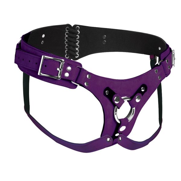 Strap U Bodice Deluxe Leather Corset Harness Purple - Image 2