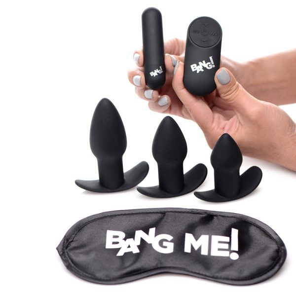BANG! Backdoor Adventure 3-Piece Butt Plug Set, Bullet & Blindfold Kit Black - Image 3