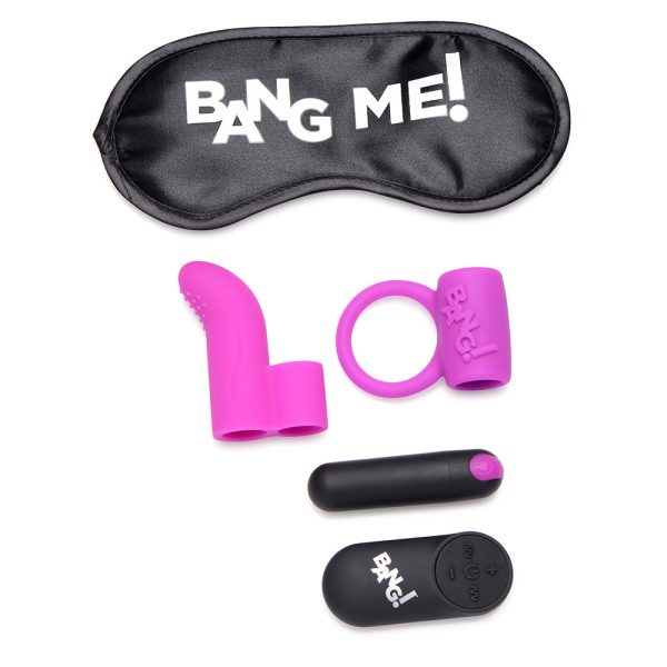 BANG! Couple''s Love Ring, Finger Vibe, Bullet & Blindfold Kit Purple - Image 2