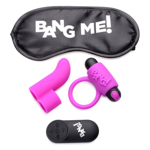 BANG! Couple''s Love Ring, Finger Vibe, Bullet & Blindfold Kit Purple - Image 3