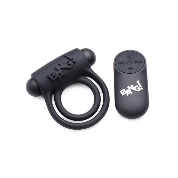 BANG! Silicone Cock Ring & Bullet with Remote Control Black - Image 2