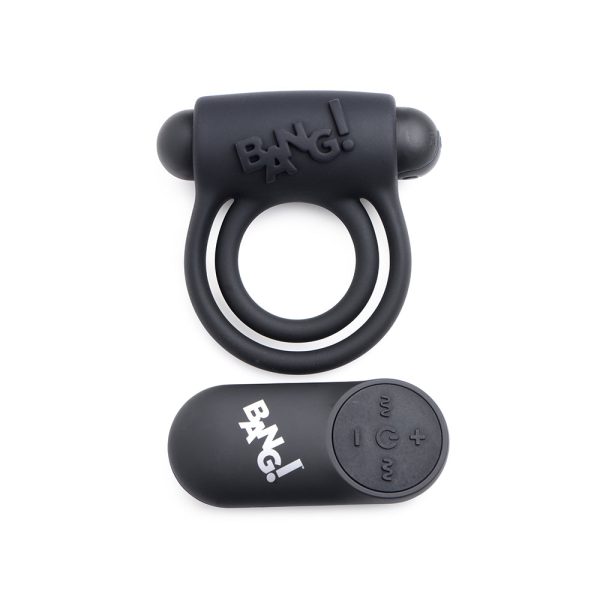 BANG! Silicone Cock Ring & Bullet with Remote Control Black - Image 3