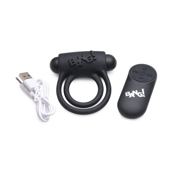 BANG! Silicone Cock Ring & Bullet with Remote Control Black - Image 5