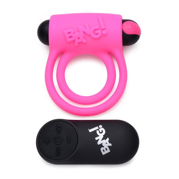 BANG! Silicone Cock Ring & Bullet with Remote Control Pink - Image 3