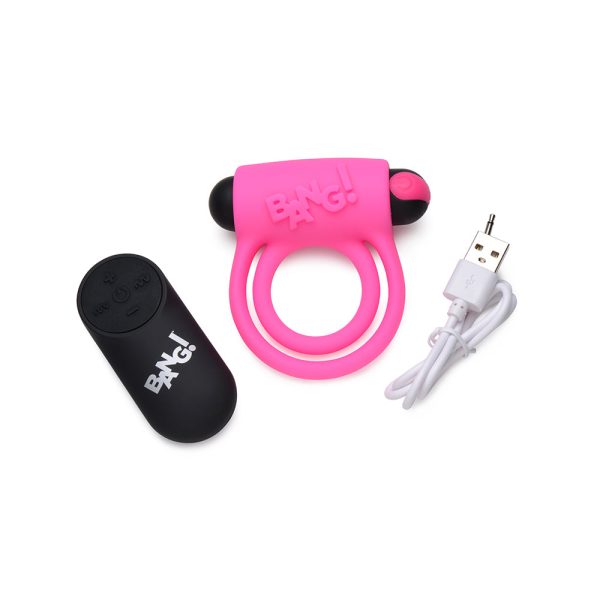 BANG! Silicone Cock Ring & Bullet with Remote Control Pink - Image 5