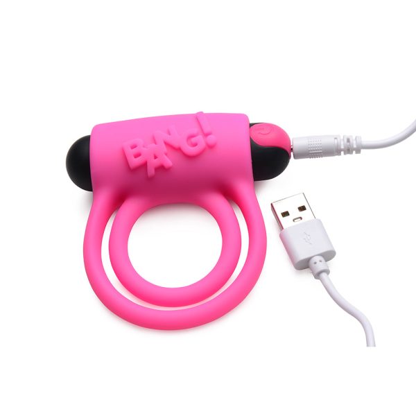 BANG! Silicone Cock Ring & Bullet with Remote Control Pink - Image 6