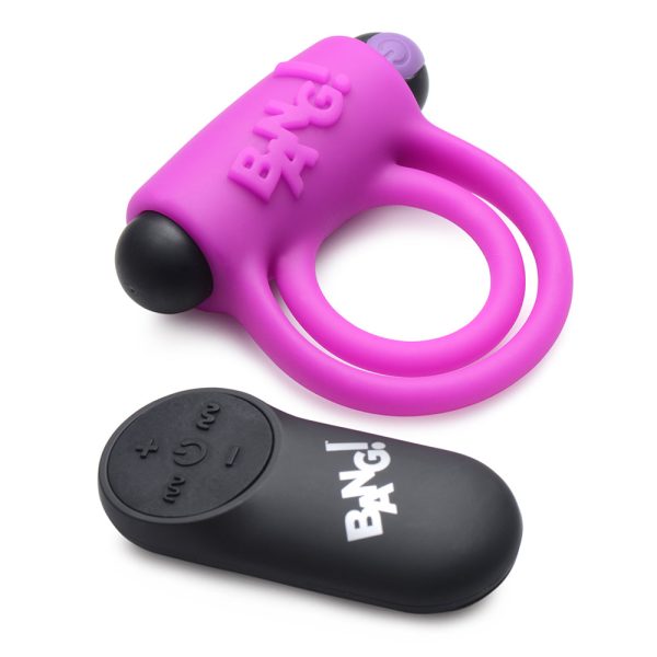 BANG! Silicone Cock Ring & Bullet with Remote Control Purple - Image 3