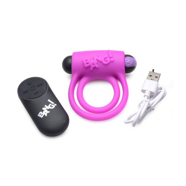BANG! Silicone Cock Ring & Bullet with Remote Control Purple - Image 5