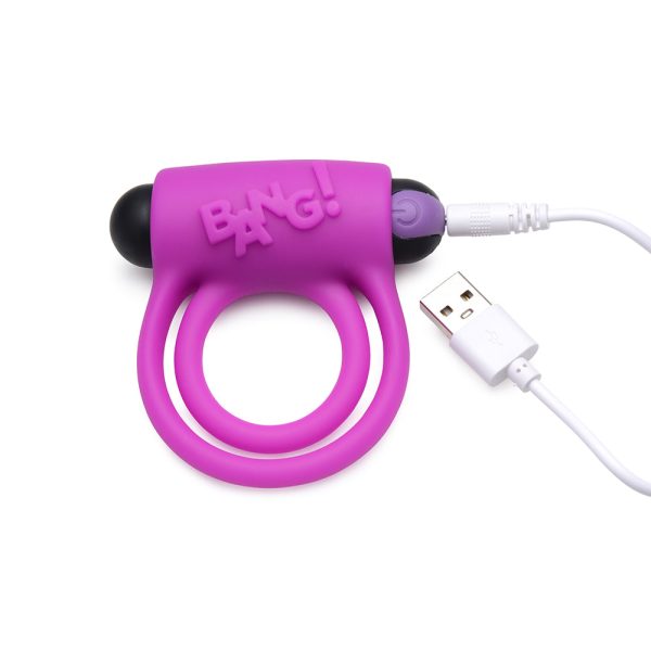 BANG! Silicone Cock Ring & Bullet with Remote Control Purple - Image 6