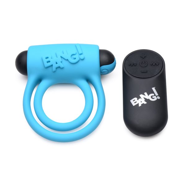 BANG! Silicone Cock Ring & Bullet with Remote Control Blue - Image 2