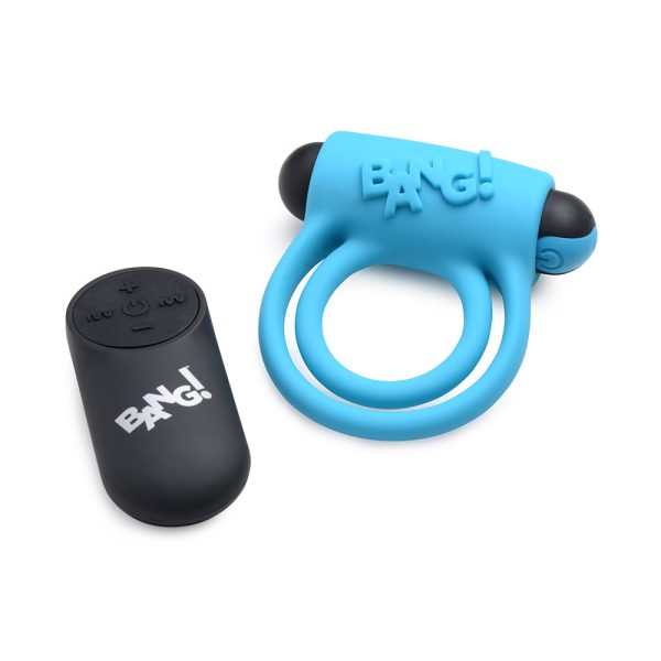 BANG! Silicone Cock Ring & Bullet with Remote Control Blue - Image 3