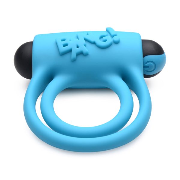 BANG! Silicone Cock Ring & Bullet with Remote Control Blue - Image 4