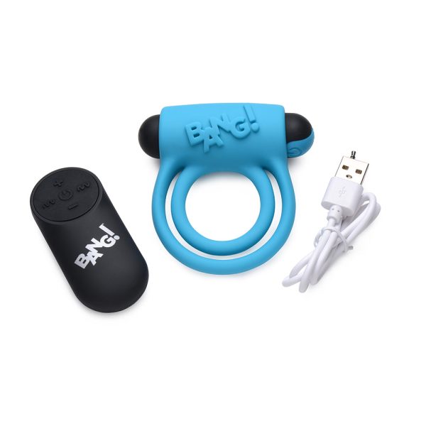 BANG! Silicone Cock Ring & Bullet with Remote Control Blue - Image 5