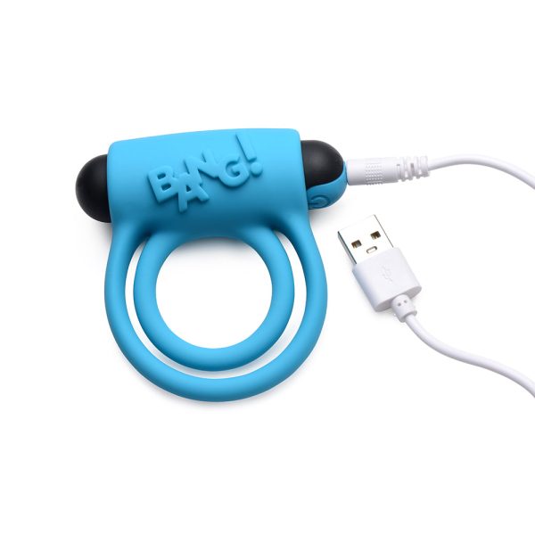 BANG! Silicone Cock Ring & Bullet with Remote Control Blue - Image 6