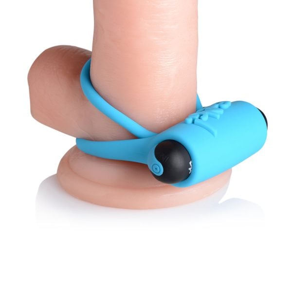 BANG! Silicone Cock Ring & Bullet with Remote Control Blue - Image 7
