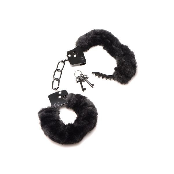 Master Series Cuffed in Fur Furry Handcuffs Black - Image 4