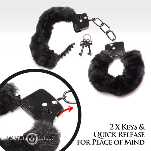 Master Series Cuffed in Fur Furry Handcuffs Black - Image 7