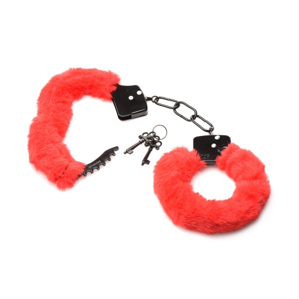 Master Series Cuffed in Fur Furry Handcuffs Red - Image 3