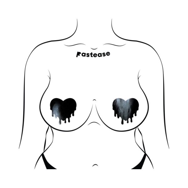 Pastease Faux Latex Pleather Vinyl Black Melty Heart Nipple Pasties - Image 4