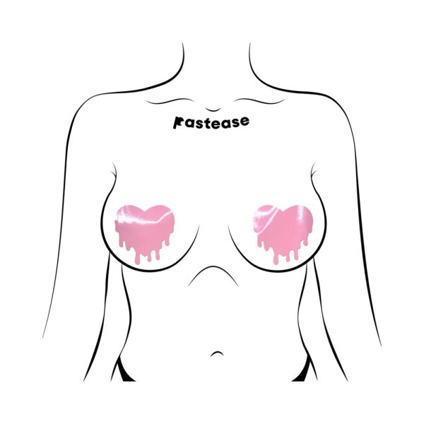 Pastease Faux Latex Pleather Vinyl Baby Pink Melty Heart Nipple Pasties - Image 3