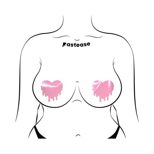 Pastease Faux Latex Pleather Vinyl Baby Pink Melty Heart Nipple Pasties - Image 4