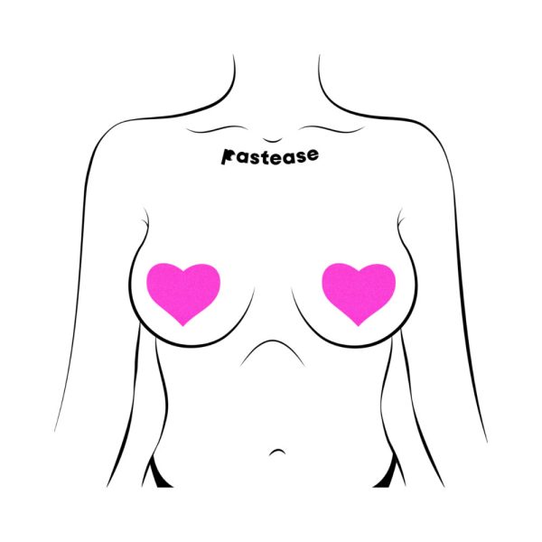 Pastease Neon Pink Day-Glow Lycra Heart Nipple Pasties - Image 3