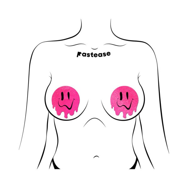Pastease Neon PInk Melted Smiling Face Nipple Pasties - Image 3