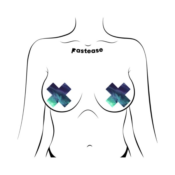 Pastease Plus X Liquid Black Opal Iridescent Cross Nipple Pasties - Image 3