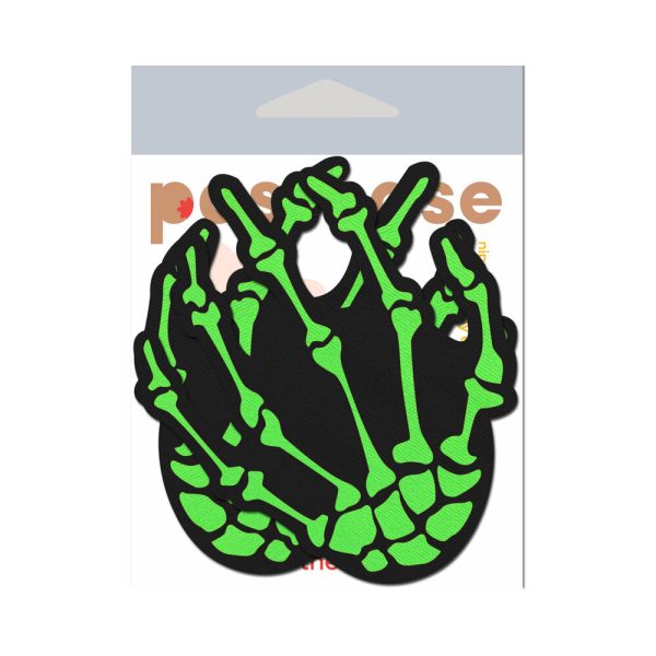 Pastease Zombie Neon Green/UV Reactive Boney Hands Nipple Pasties - Image 2