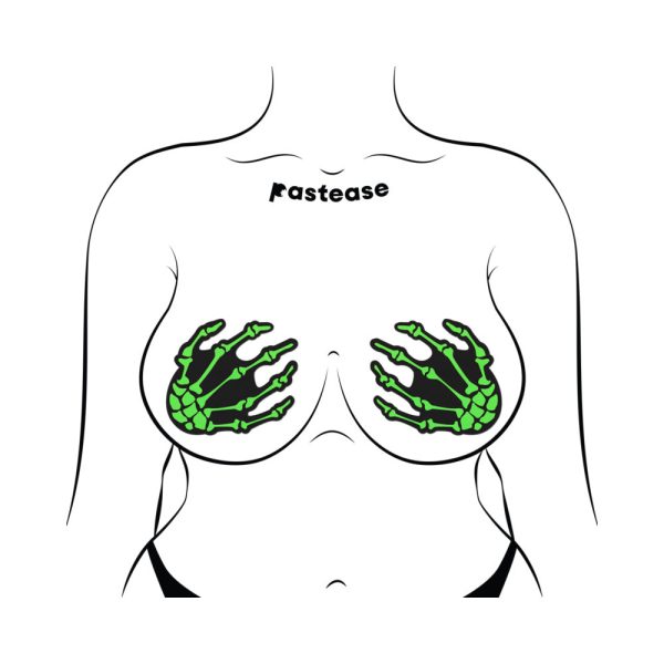 Pastease Zombie Neon Green/UV Reactive Boney Hands Nipple Pasties - Image 3