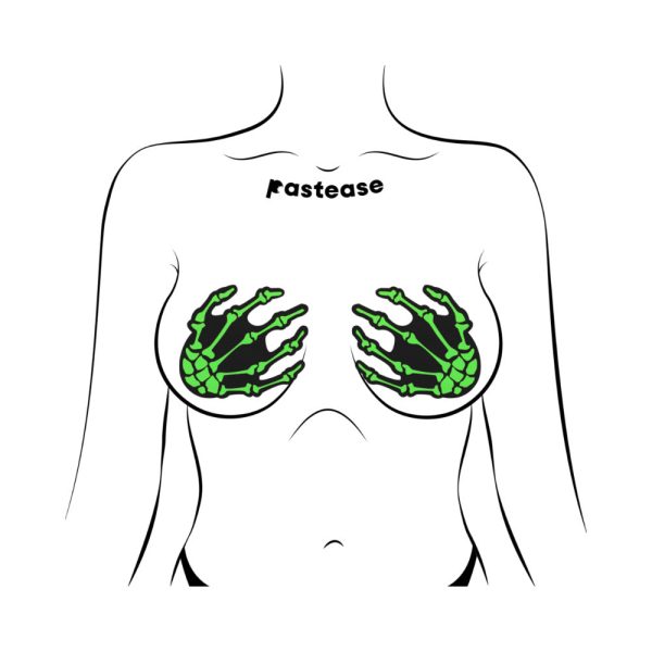 Pastease Zombie Neon Green/UV Reactive Boney Hands Nipple Pasties - Image 4