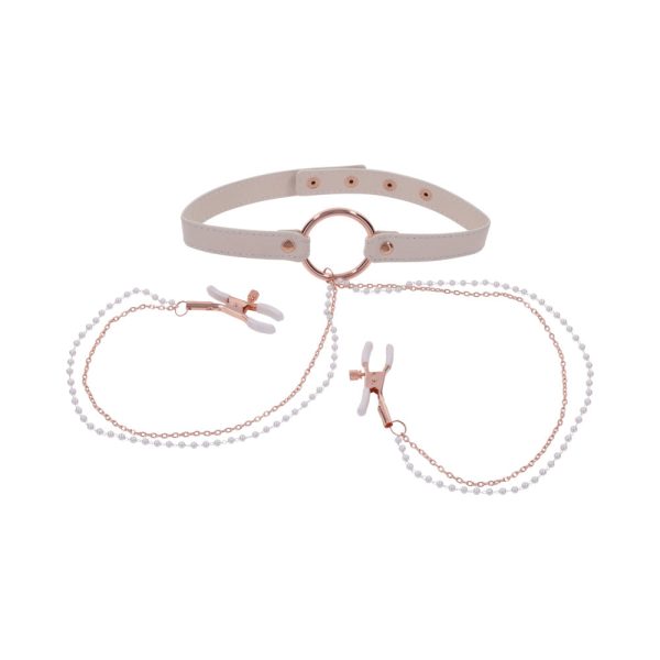 Sportsheets Sex & Mischief Peaches ''n CreaMe Collar with Nipple Clamps - Image 6