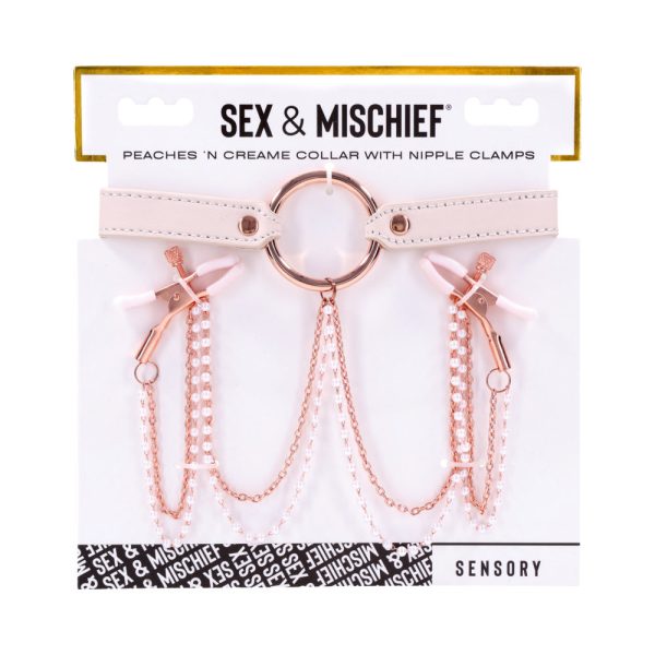 Sportsheets Sex & Mischief Peaches ''n CreaMe Collar with Nipple Clamps - Image 7
