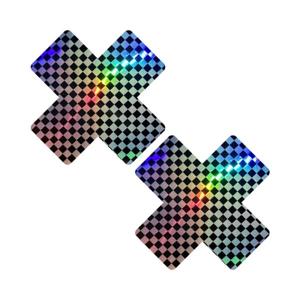 Neva Nude Talladega Trippin'' Super Holographic Checkered X Nipple Pasties - Image 2
