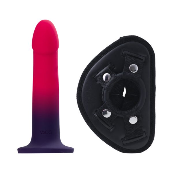 VeDO Duo Silicone Dildo (Non-Vibrating) with Harness Pink/Purple - Image 2