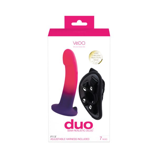 VeDO Duo Silicone Dildo (Non-Vibrating) with Harness Pink/Purple - Image 5